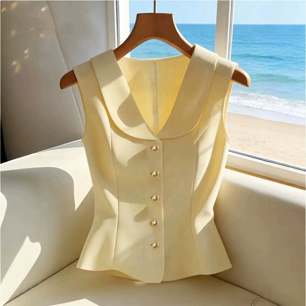 Zara Fitted Vest with Notched Lapel and Gold Buttons Summer